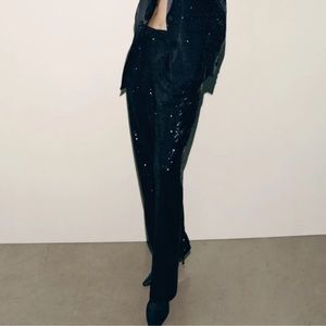 Zara Sequin wide leg pleated trousers